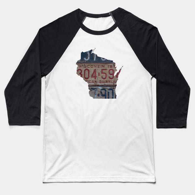Wisconsin Vintage License Plates Baseball T-Shirt by juniperandspruce